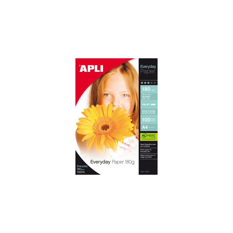 OfiElche-PAPELES ESPECIALES-PAPEL GLOSSY APLI A4 EVERYDAY PAPER 180 GR. 100 HO