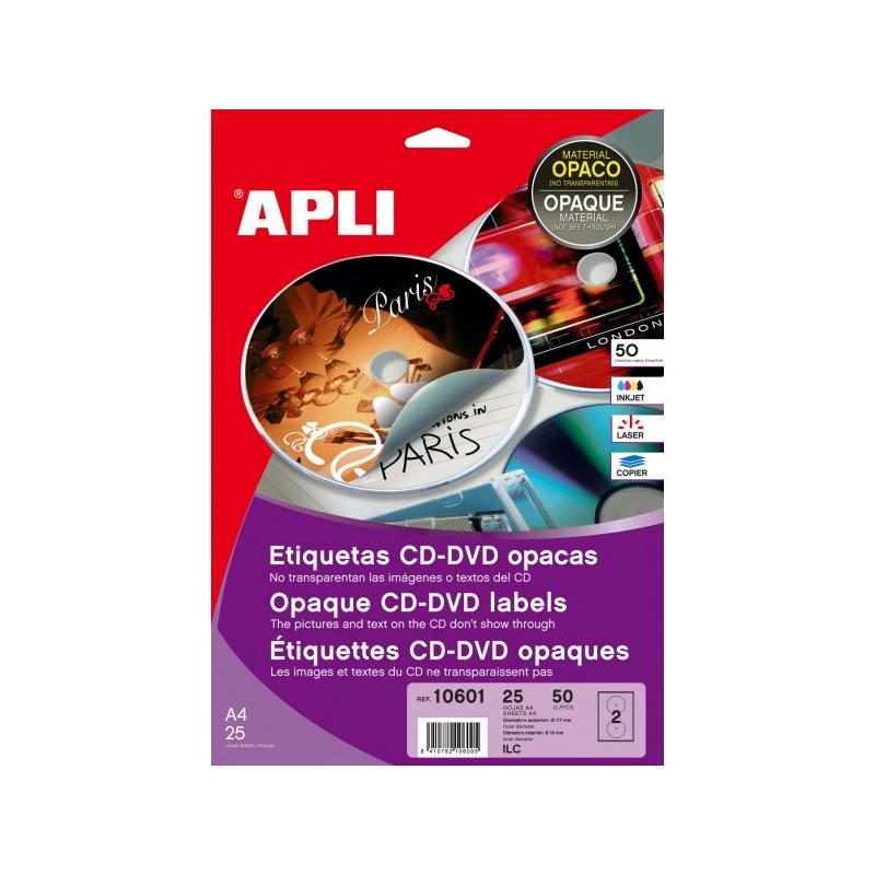 OfiElche-ETIQUETAS A4 PARA LASER/INKJET-ETIQUETAS PARA CD/DVD OPACAS Ø117mm 50UD. 10601