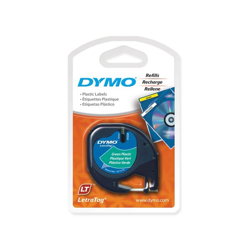 OfiElche-ROTULADORAS Y CONSUMIBLES-CINTA PLASTICO DYMO 12MMx4M NEGRO/VERDE (91204)